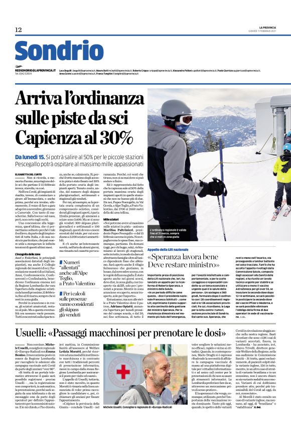 La Provincia di Sondrio 11/02/2021 La Provincia di Sondrio 11/02/2021